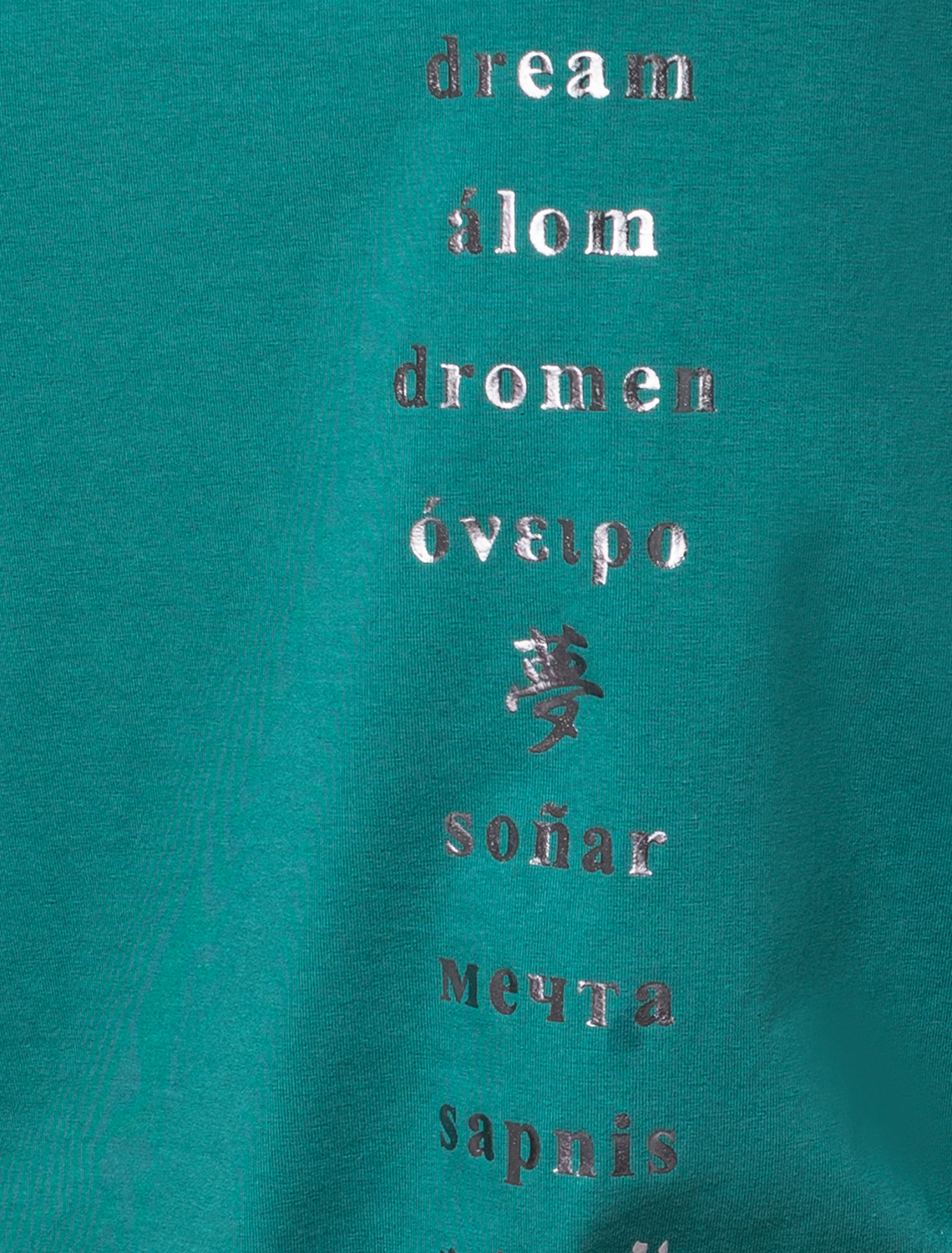 Ст.цена 1290р Футболка из премиального хлопка с принтом «мечта» на разных языках D49.973 зеленый_dream