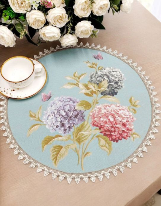 Гортензии и бабочки голубой фон Салфетка круг д47 см 2416710