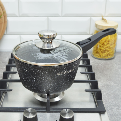 Ковш 1,7л Гранит black Induction Pro со съемной ручкой и стеклянной крышкой