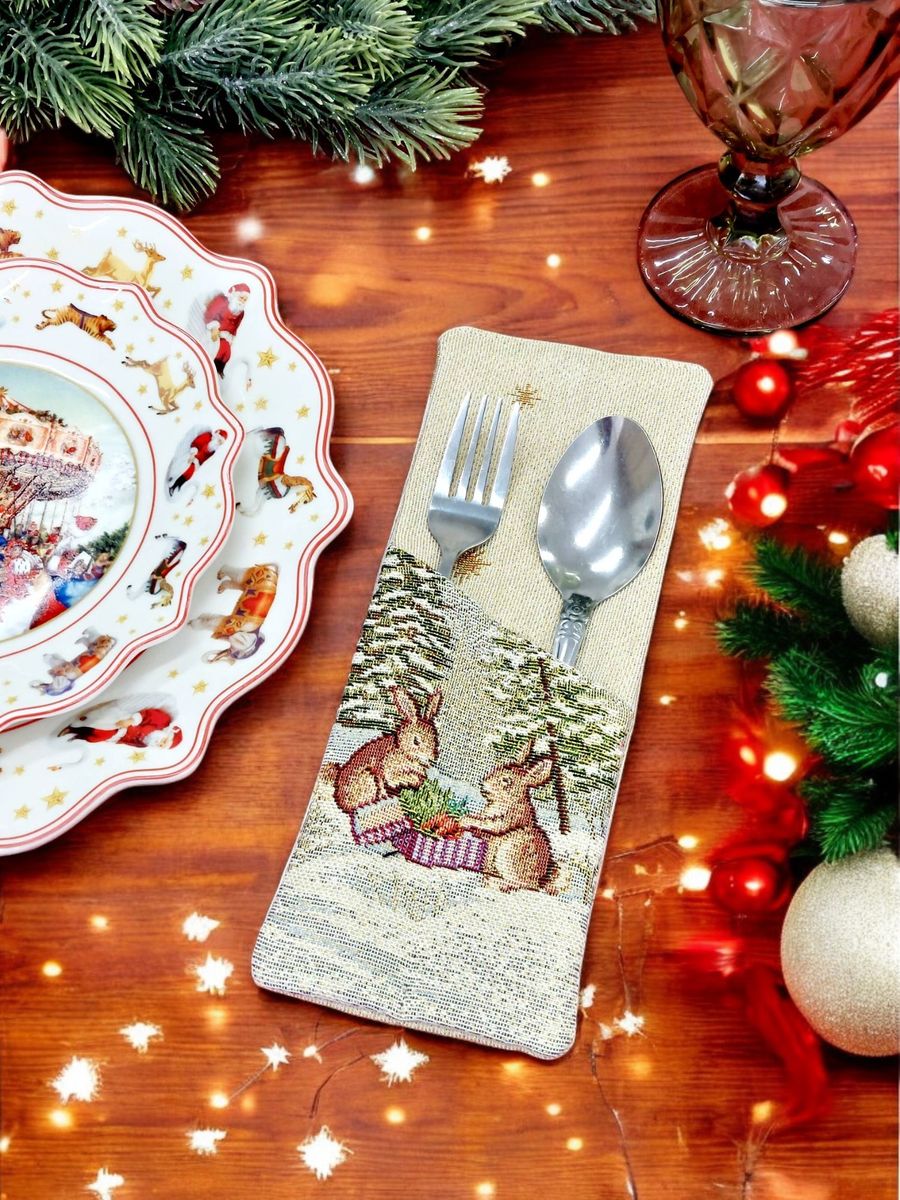 Конверт для Сервировки ( комплект 2 шт ) Дед Мороз в волшебном лесу/Зайцы 2415856