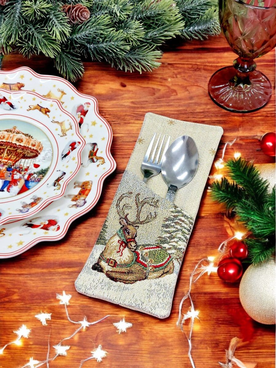 Конверт для Сервировки ( комплект 2 шт ) Дед Мороз в волшебном лесу/Олень лежит 2415855