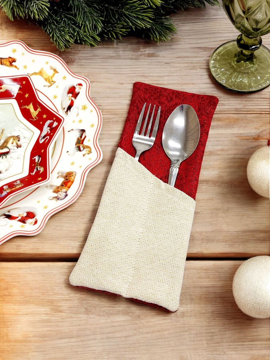 Конверт для Сервировки ( комплект 2 шт ) Венок из нобилиса Красный/Золото 2415807