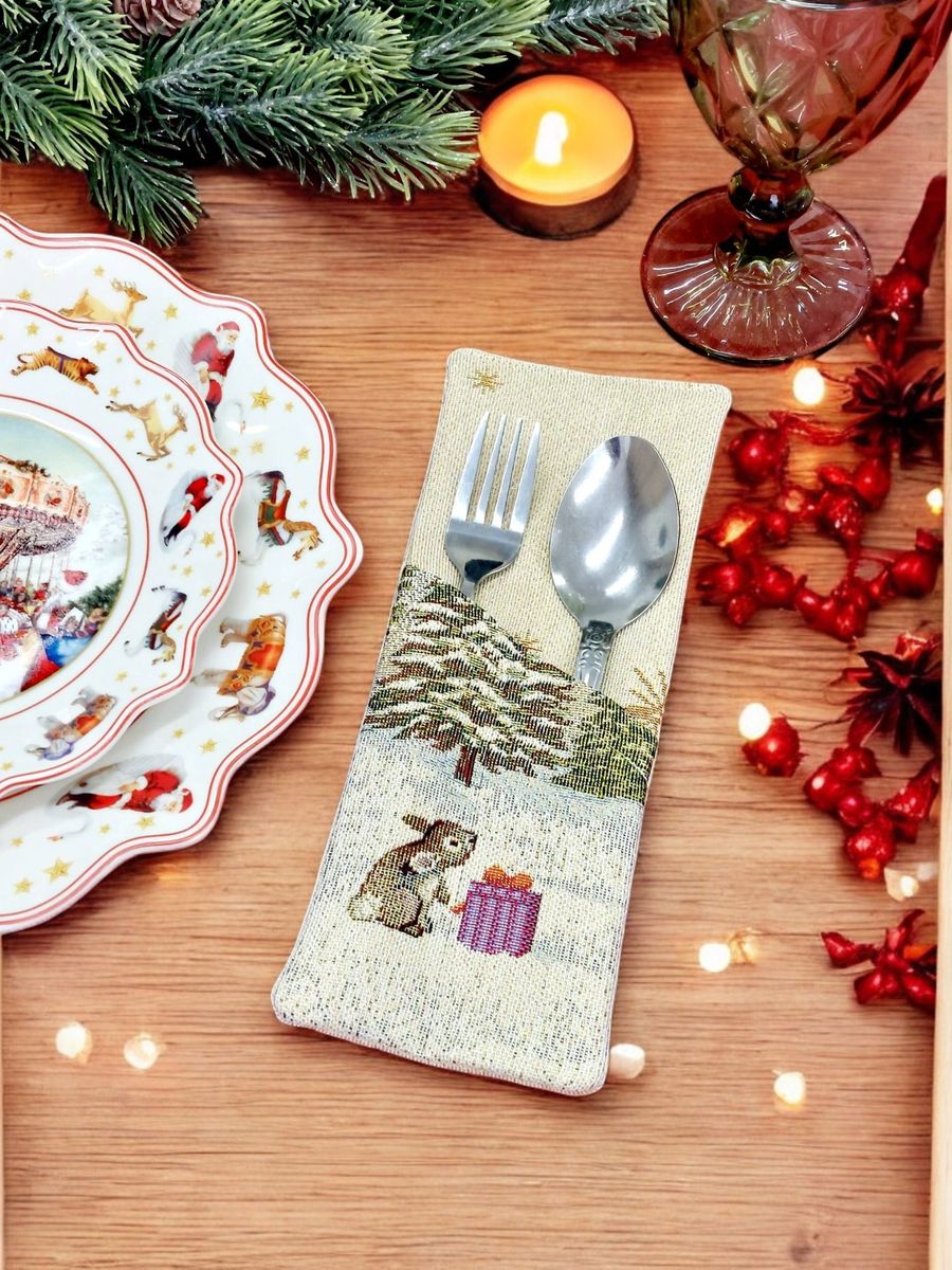 Конверт для Сервировки ( комплект 2 шт ) Дед Мороз в волшебном лесу/Кролик 2415857