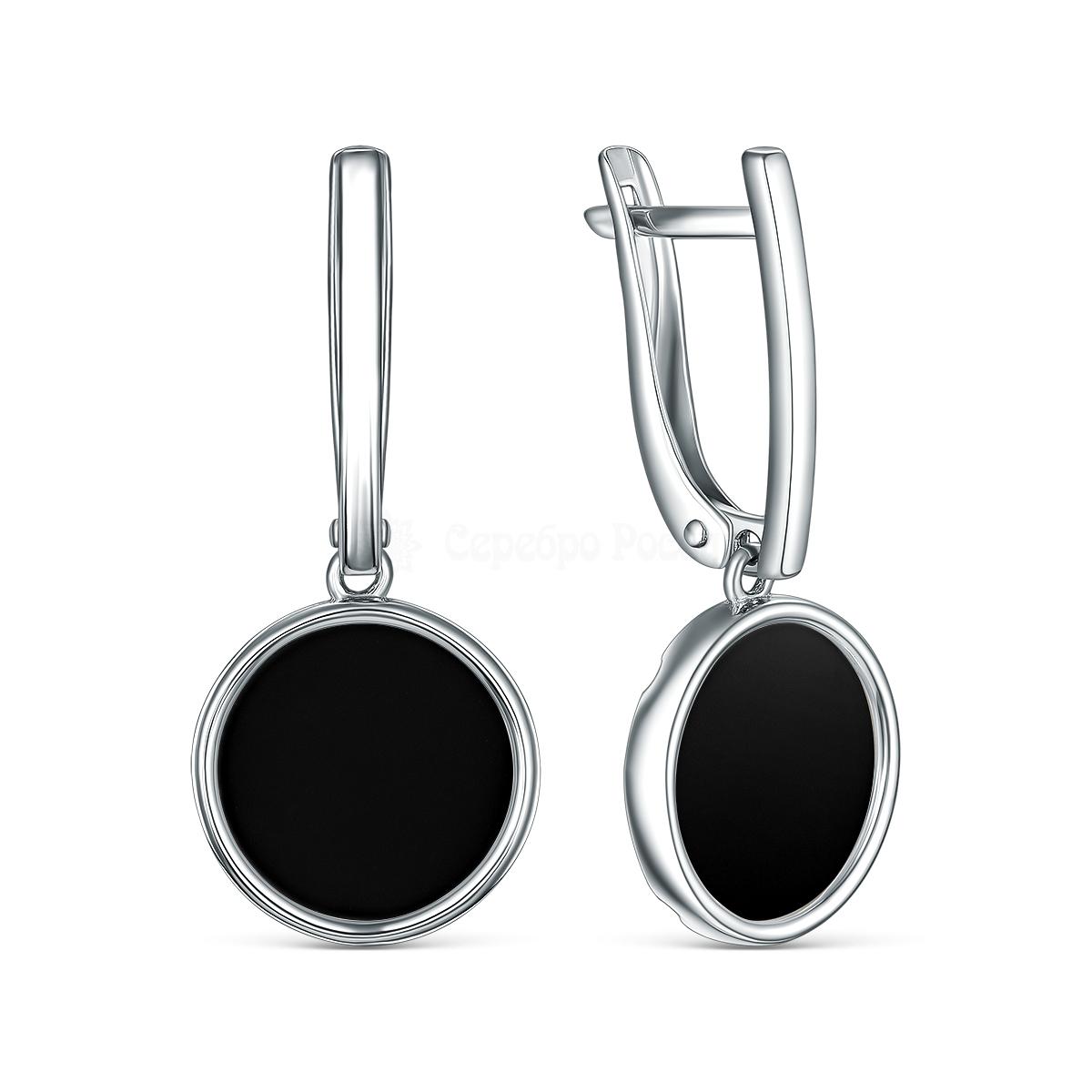 Серьги из серебра с ониксом родированные 4-2156-2р442