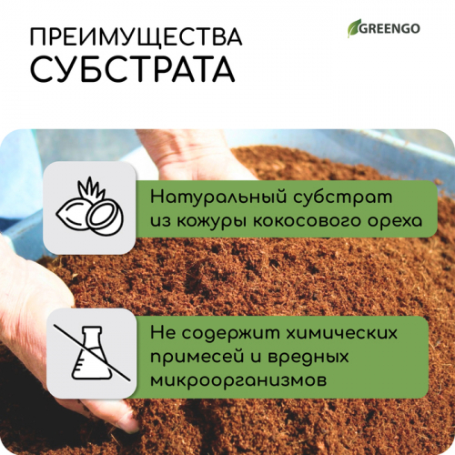 Субстрат кокосовый, универсальный, для террариумов и растений, в брикете, 25 л, 30% чипсы и 70% торф, Greengo