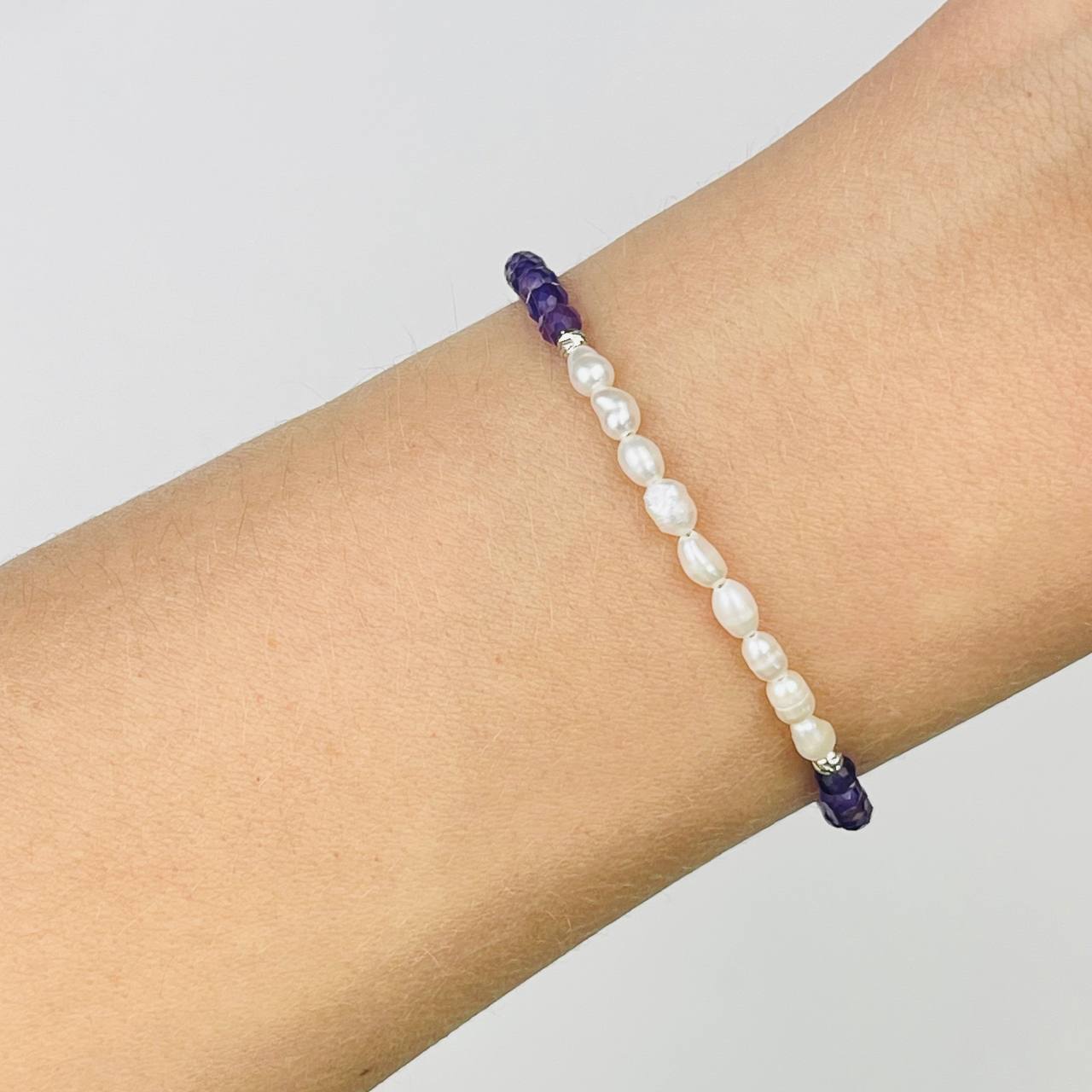 Радуга Самоцветов Браслет из Аметиста и Жемчуга