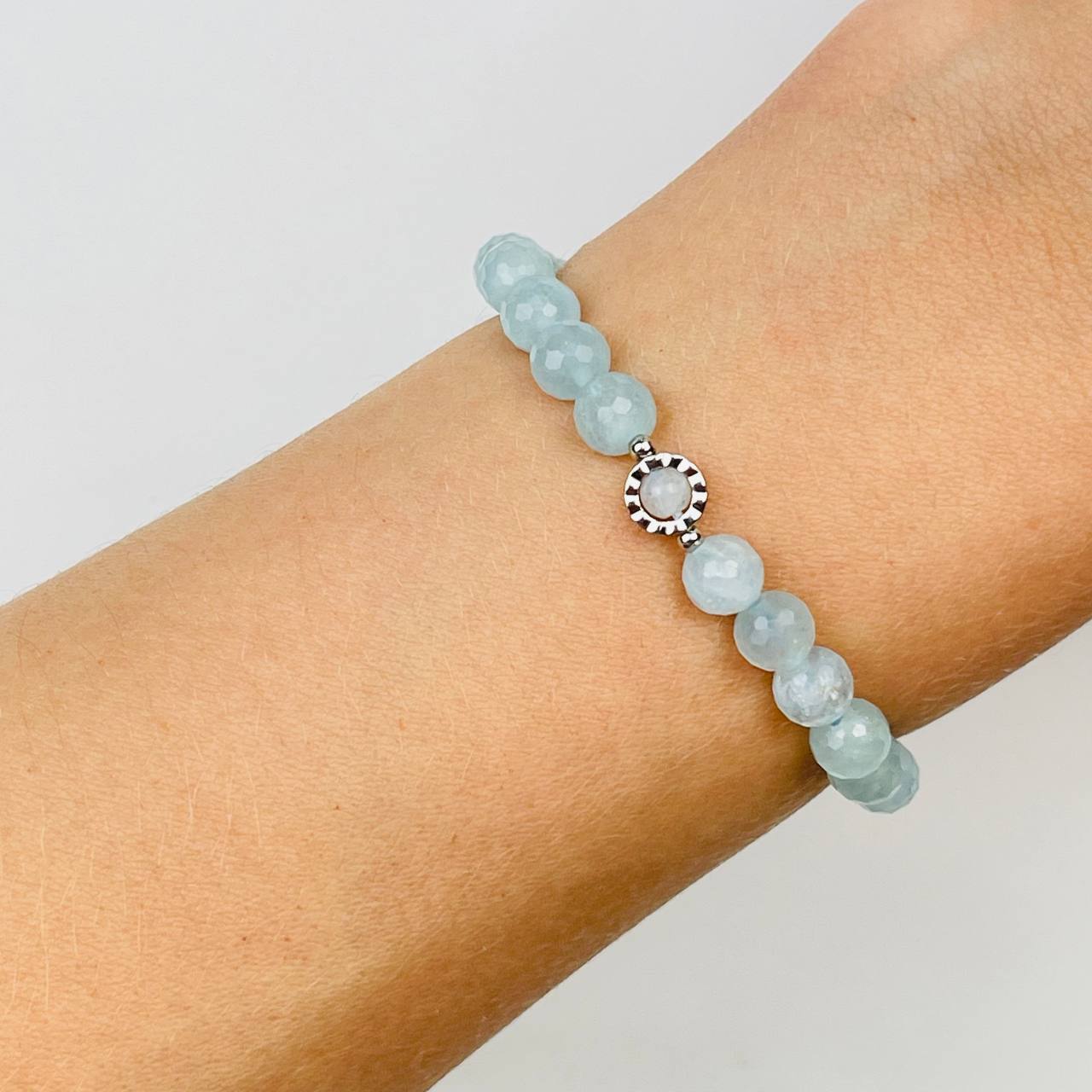 Радуга Самоцветов Браслет из Аквамарина и Лунного камня
