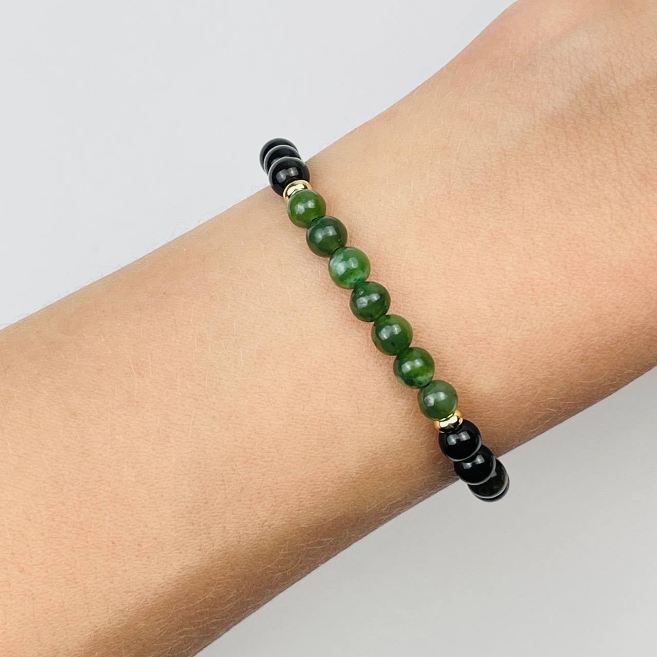 Радуга Самоцветов Браслет из золотистого Обсидиана и Нефрита