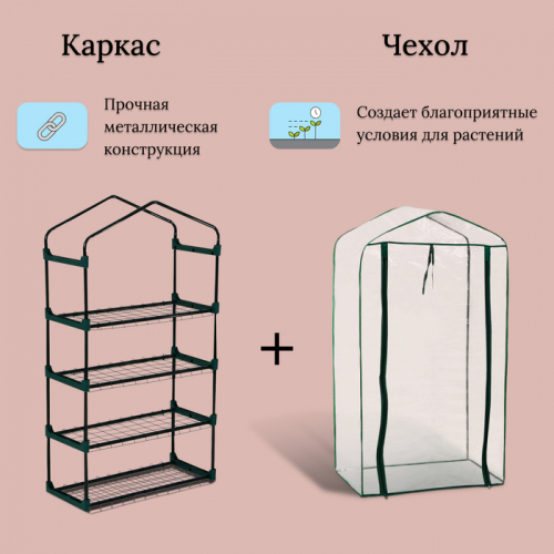 Парник-стеллаж, 4 полки, 125 × 70 × 30 см, металлический каркас d = 16 мм, чехол плёнка 80 мкм, Greengo