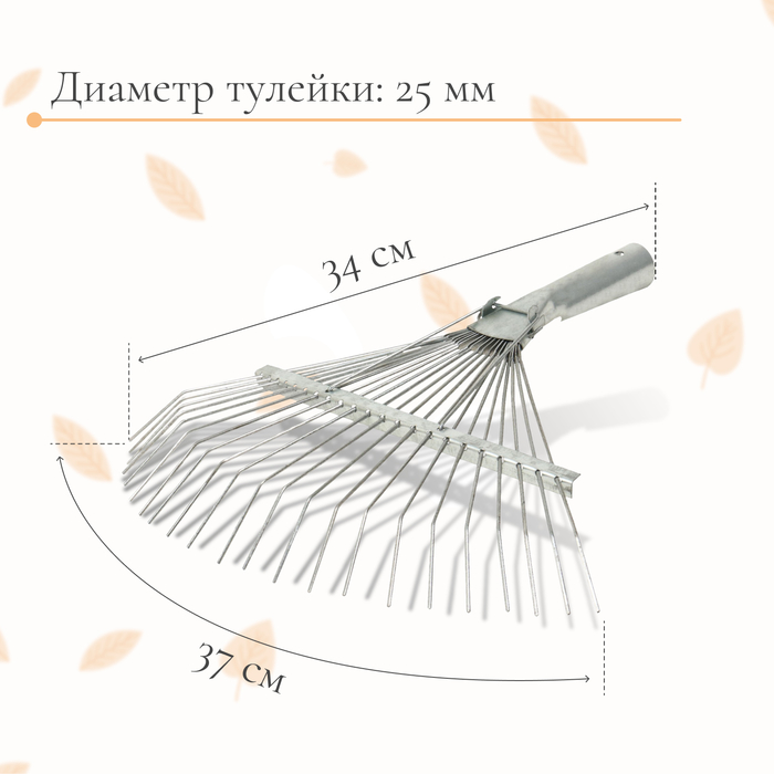 Грабли веерные, проволочные, 22 зубца, оцинкованные, тулейка 25 мм, без черенка