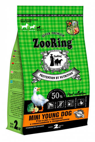 MINI YOUNG DOG Сухой корм для молодых собак мини пород Утка и рис с брокколи с глюкозамином и хондроитином,  700 гр.