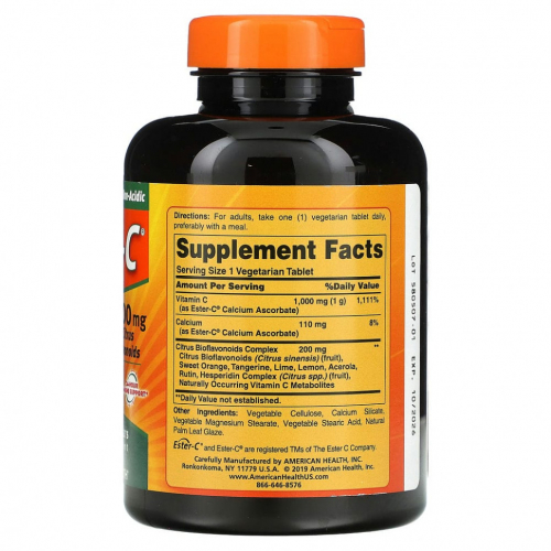 American Health, Ester-C с цитрусовыми биофлавоноидами, 1000 мг, вегетарианские таблетки