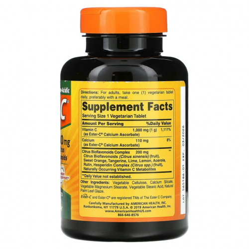 American Health, Ester-C с цитрусовыми биофлавоноидами, 1000 мг, вегетарианские таблетки