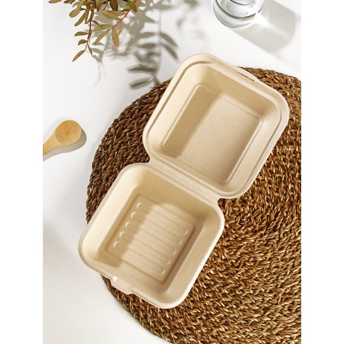 Ланч - бокс для бенто - торта и бургера Доляна, 450 мл, 14.5×14.5 см, неразъёмная крышка, сахарный тростник