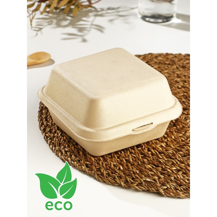 Ланч - бокс для бенто - торта и бургера Доляна, 450 мл, 14.5×14.5 см, неразъёмная крышка, сахарный тростник