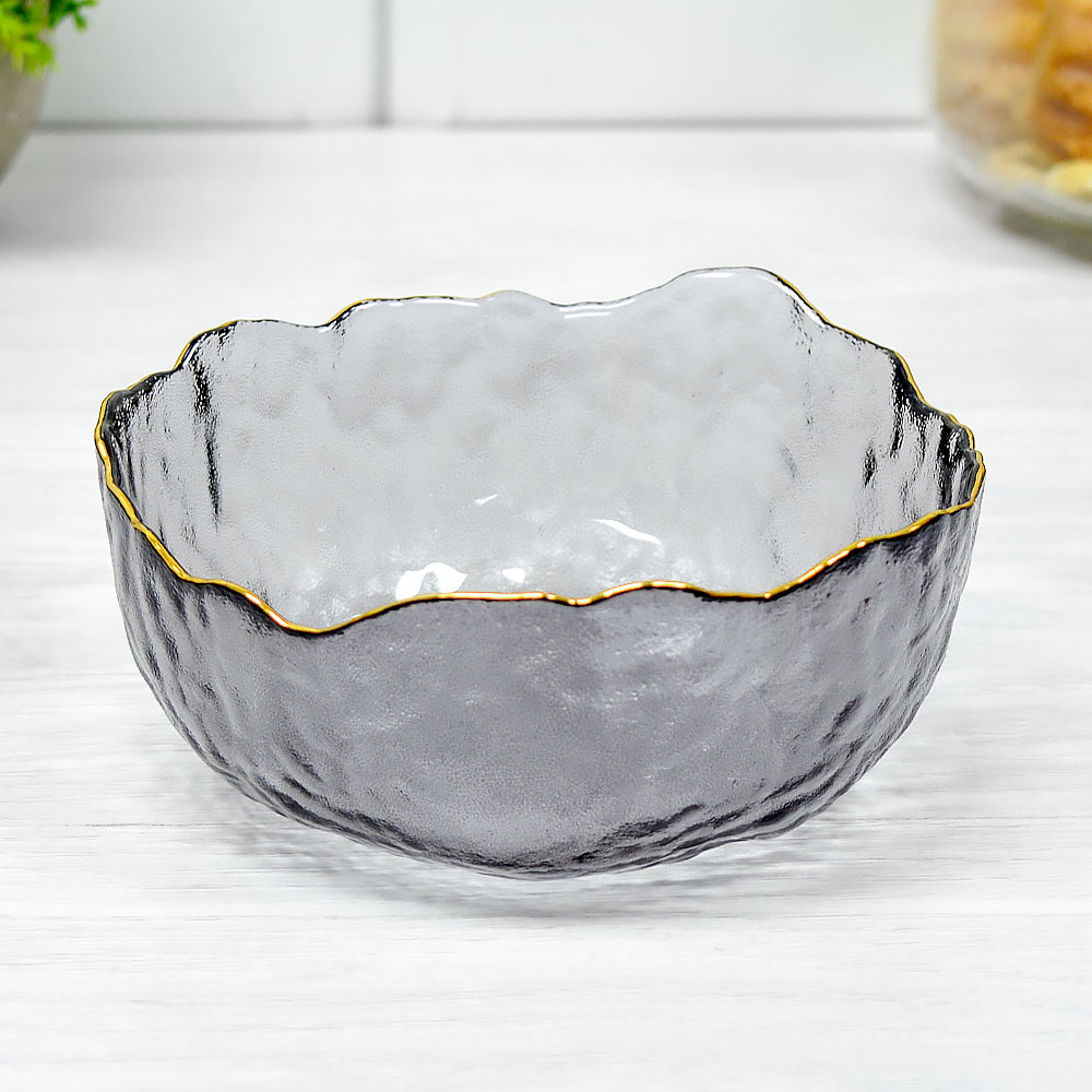 Миска 13*6,5см, серая с золотой каймой, NNSW6