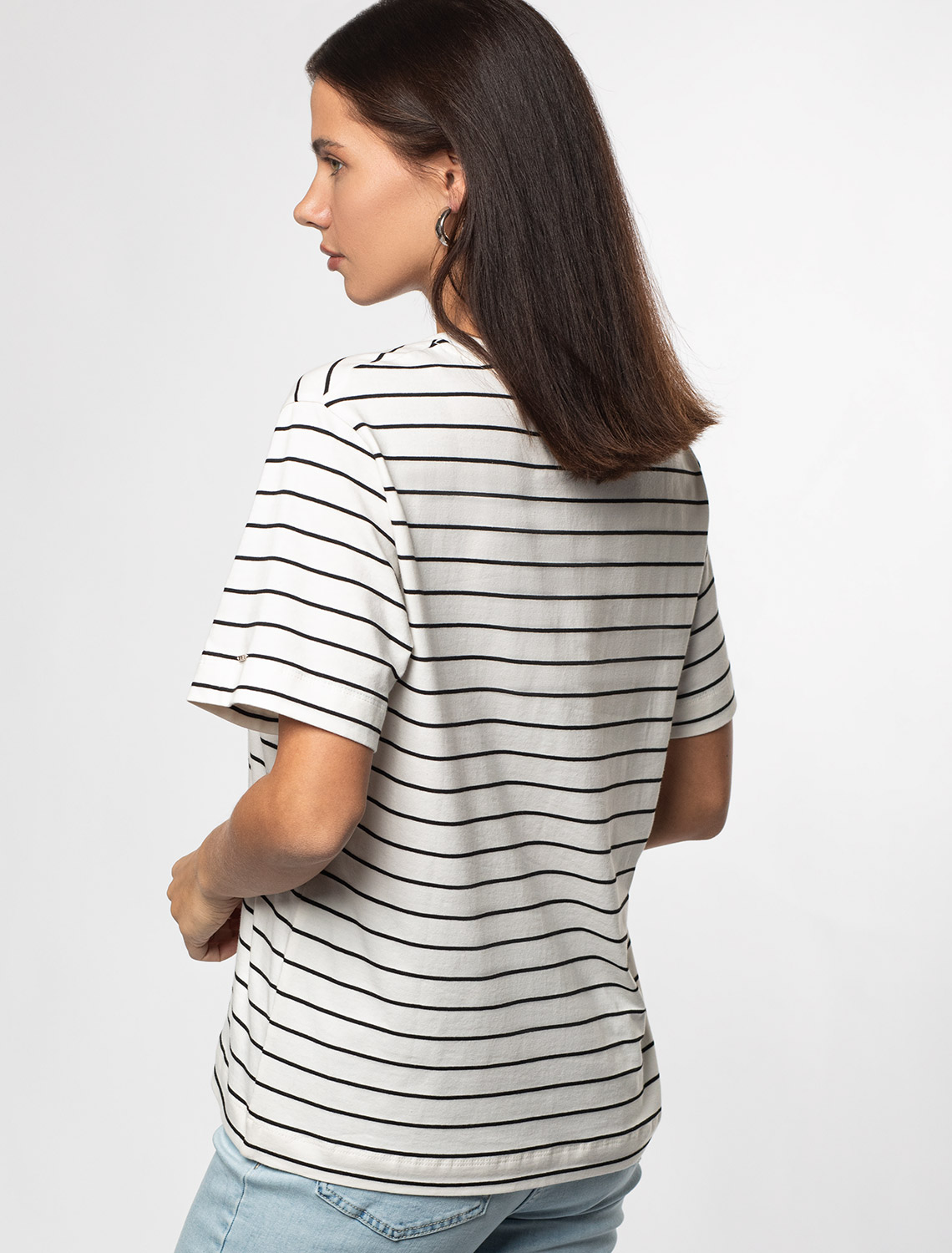 Футболка из премиального хлопка с эластаном D49.983 белый-черный полоса