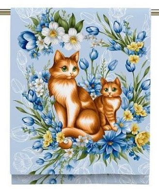 Полотенце рогожка 29352-1 ДЕКОРАТИВНЫЕ КОТИКИ - кошечка с котенком р-р 50х60