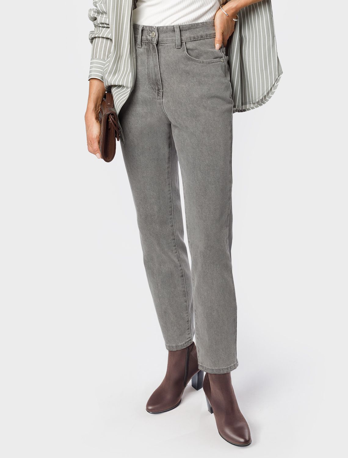 Укороченные джинсы из эластичного денима D54.085 серый