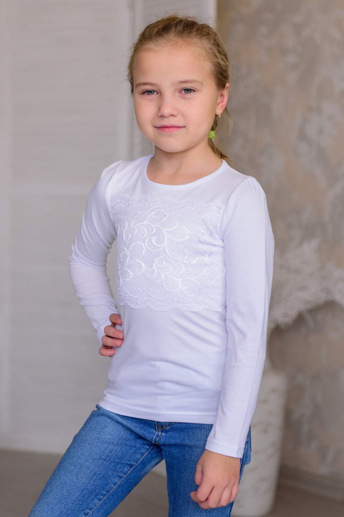 Футболка с длинным рукавом детская из кулирки с лайкрой Снежинка белый
