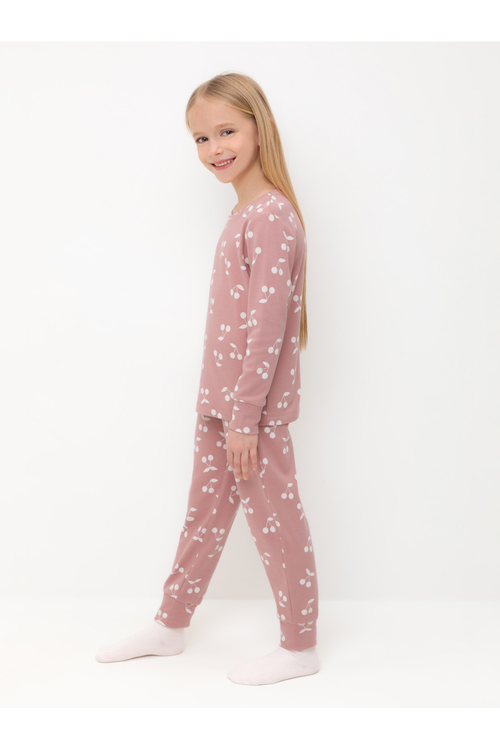 Crockid Пижама К 1552 серая пудра, крупная вишня Crockid