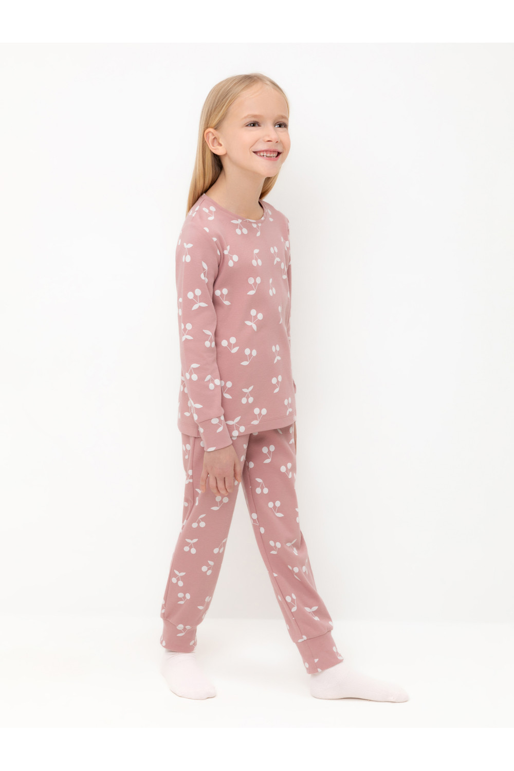 Crockid Пижама К 1552 серая пудра, крупная вишня Crockid