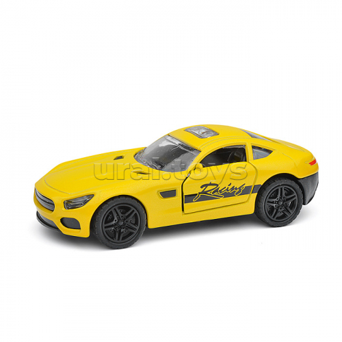 Жёлтая инерционная машинка люкс с принтом die-cast, 1:32, открывающиеся двери
