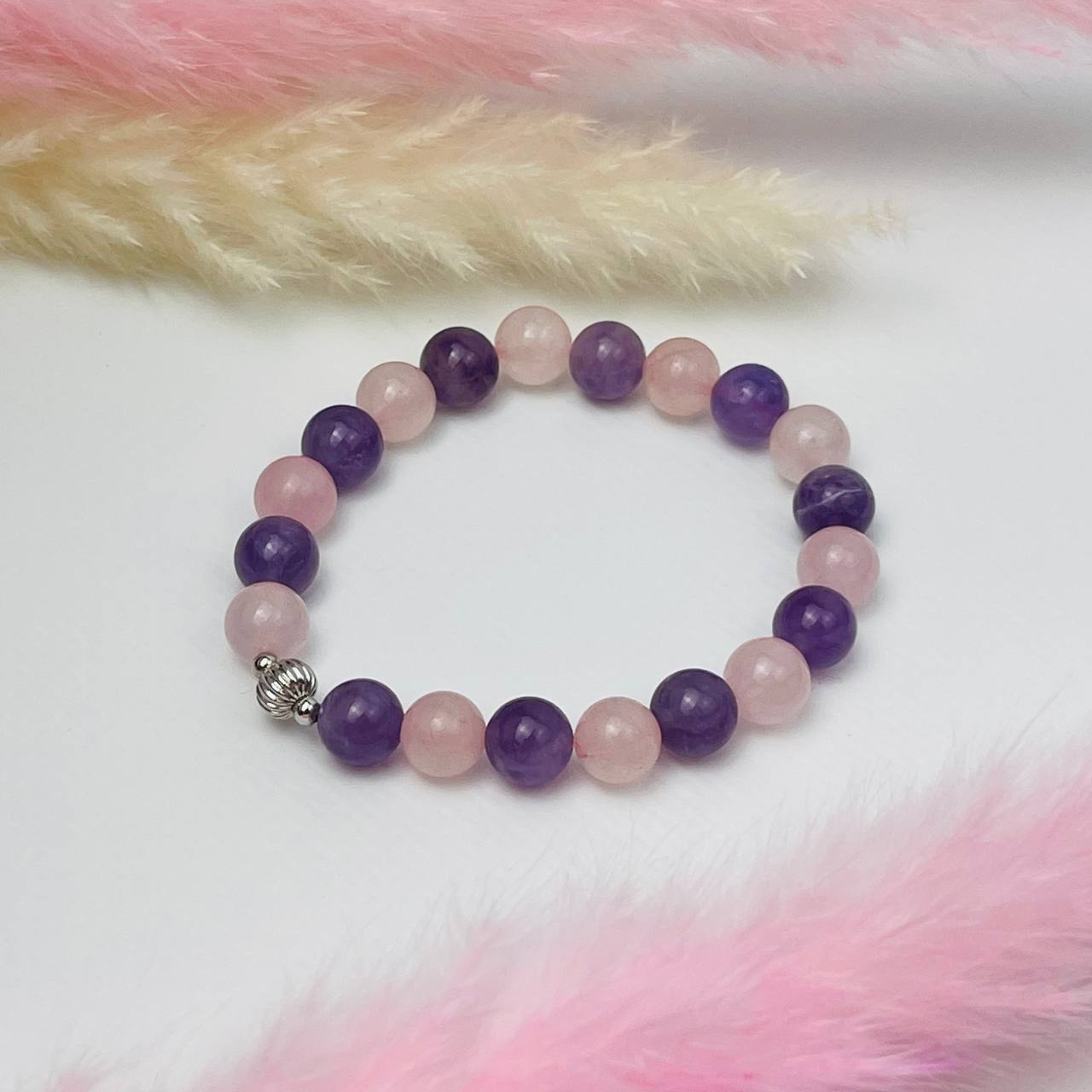 Радуга Самоцветов Браслет из Аметиста и Розового кварца со вставкой