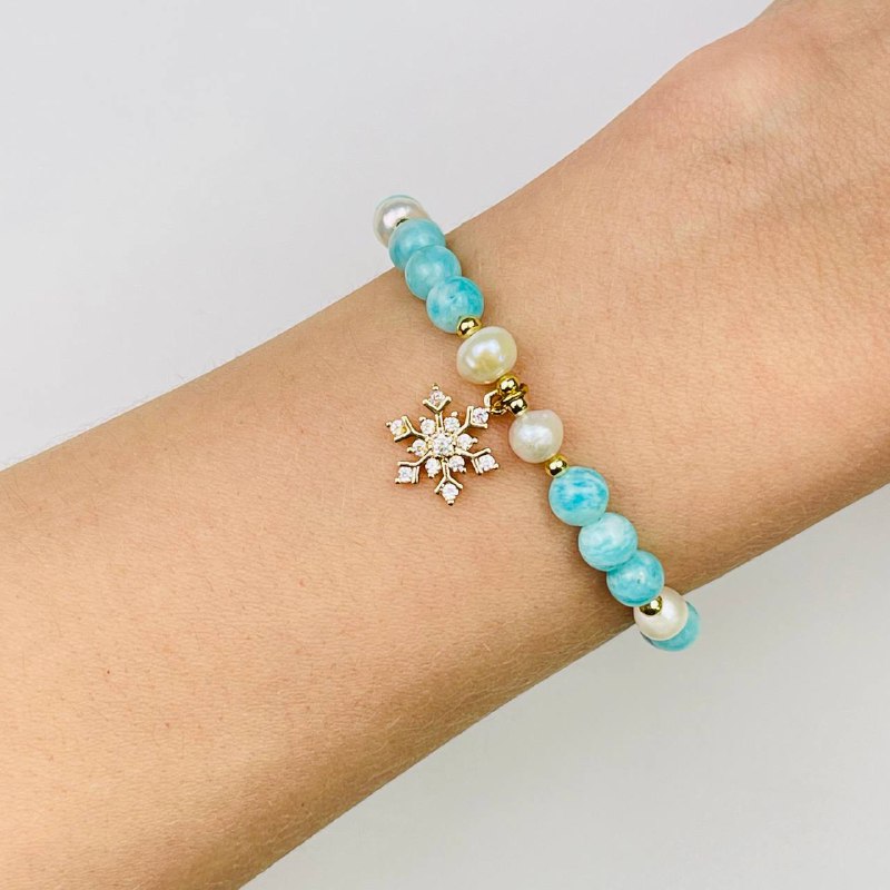 Радуга Самоцветов Браслет из Амазонита и Жемчуга с подвеской