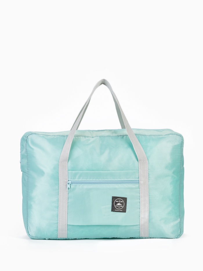 Сумка дорожная на молнии, наружный карман, держатель для чемодана, голубая