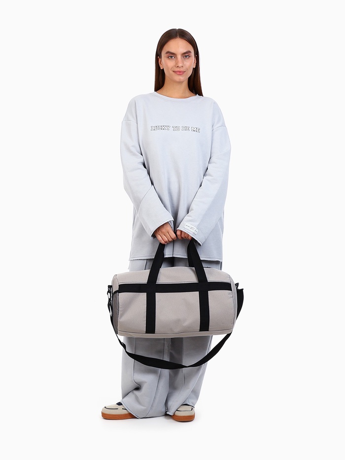 Сумка дорожная на молнии, боковой карман/сетка, держатель для чемодана, длинный ремень, серая