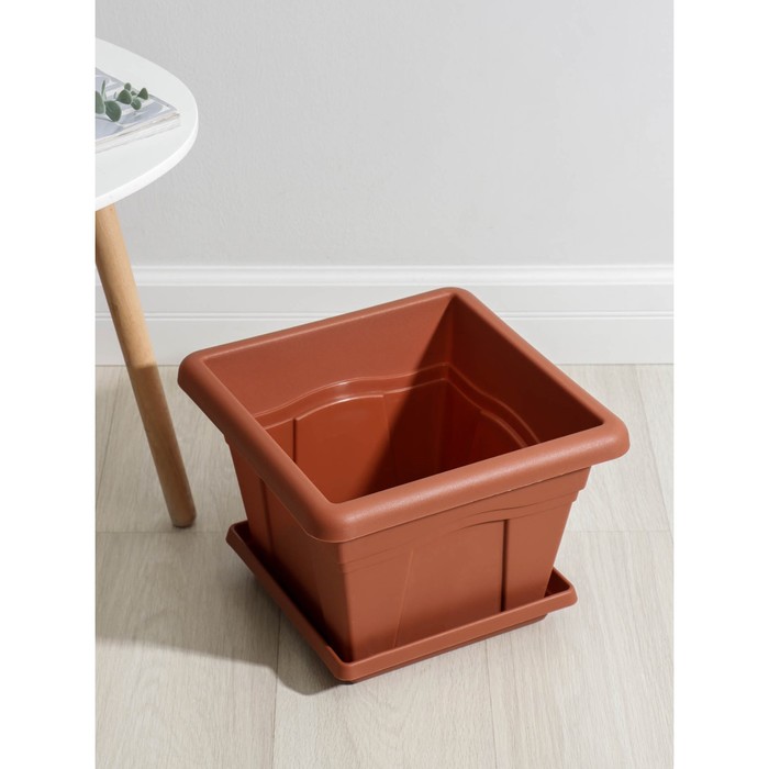 Горшок для цветов с поддоном «Квадро», 12.2 л, пластиковый, терракотовый