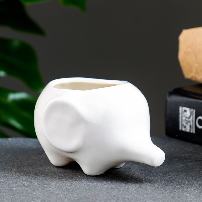 Горшок для цветов «Слоник Уайти» керамический, 150 мл, 10×7×6.5 см, белый