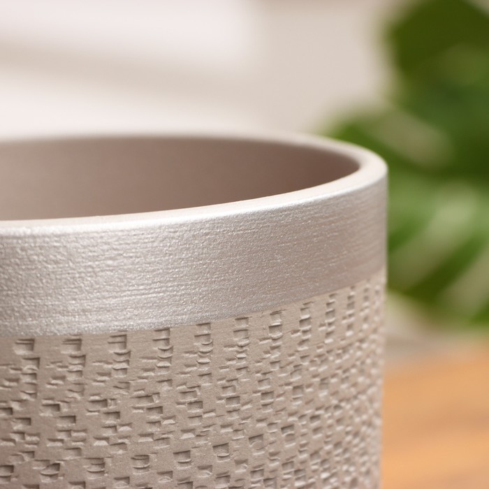 Горшок цветочный «Брюссель», 2.6 л, серебристый обод, серый