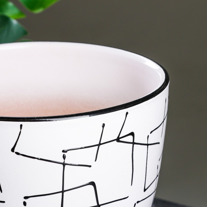 Набор горшков для цветов «Иллюзия», 4 шт., с поддоном, 0.4 / 1 / 2.5 / 5 л, керамика, белые с чёрным орнаментом