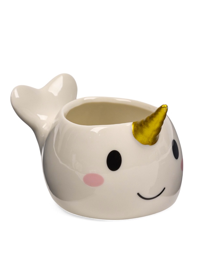 Горшок для цветов «Нарвал», керамический, 150 мл, 13×8×7 см, белый