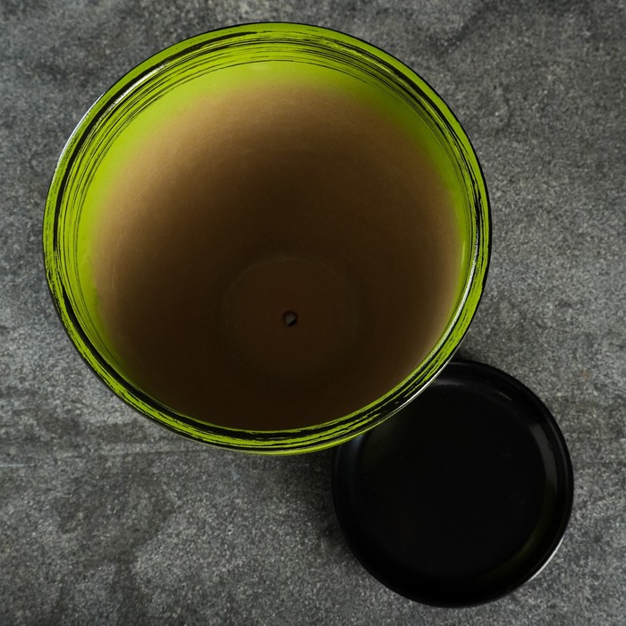 Горшок для цветов «Листья», керамический, с поддоном, 5 л, ярко-зелёный с рисунком