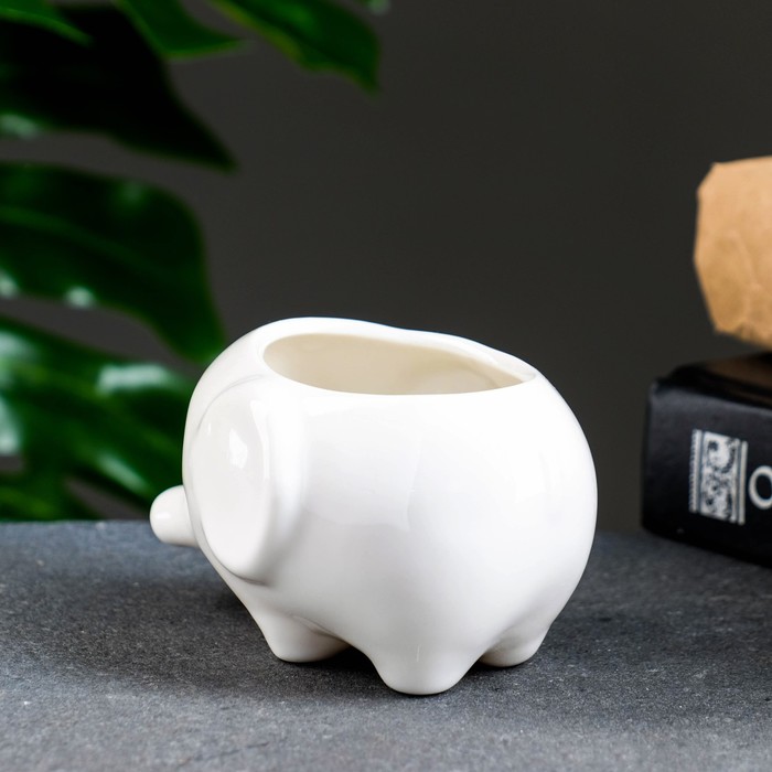 Горшок для цветов «Слоник Уайти» керамический, 150 мл, 10×7×6.5 см, белый