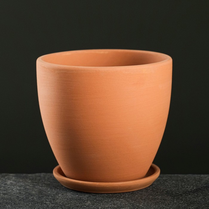 Горшок для цветов, «Терра», 800 мл, d=11.5 см, h=10.5 см, керамический, с поддоном, коричневый