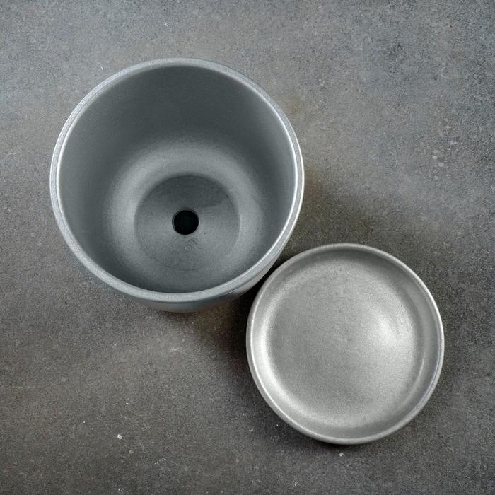 Горшок для цветов «Металлик №3», керамический, с поддоном, 1.6 л, d=15 см, серый