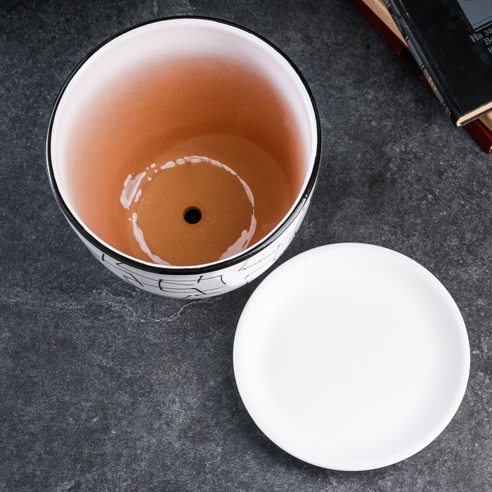 Набор горшков для цветов «Иллюзия», 4 шт., с поддоном, 0.4 / 1 / 2.5 / 5 л, керамика, белые с чёрным орнаментом