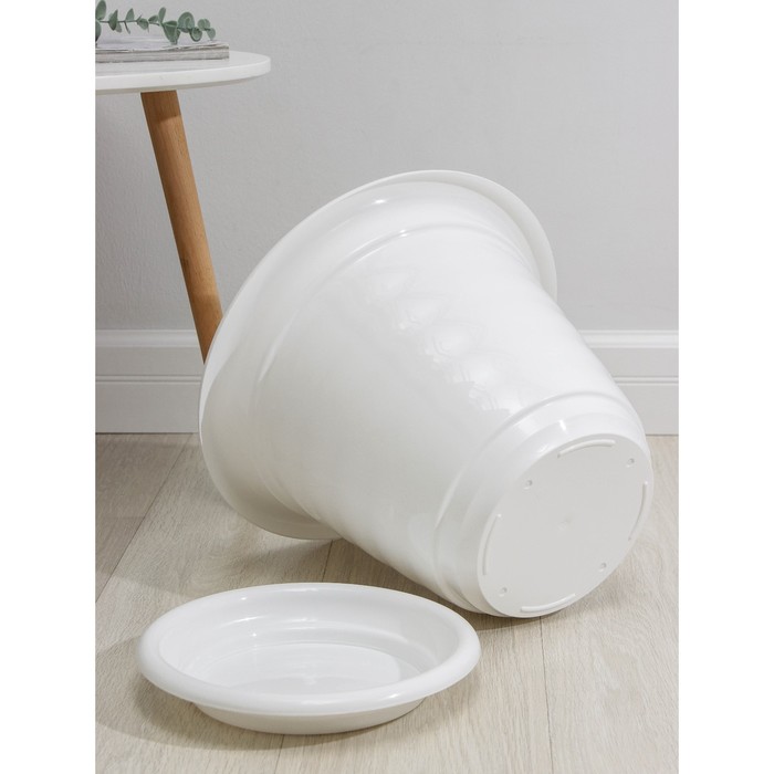 Горшок для цветов с поддоном «Виола», 16 л, пластиковый, белый