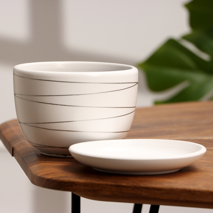 Горшок для цветов «Магнолия», 500 мл, d=13 см, h=10 см, керамика, с поддоном, белый