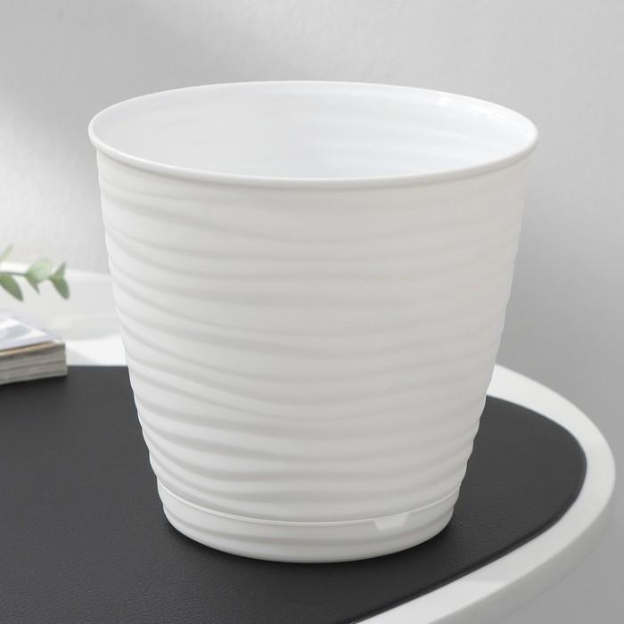 Горшок для цветов с поддоном Saffron, 1.5 л, d=14.6 см, h=13.5 см, пластиковый, белый