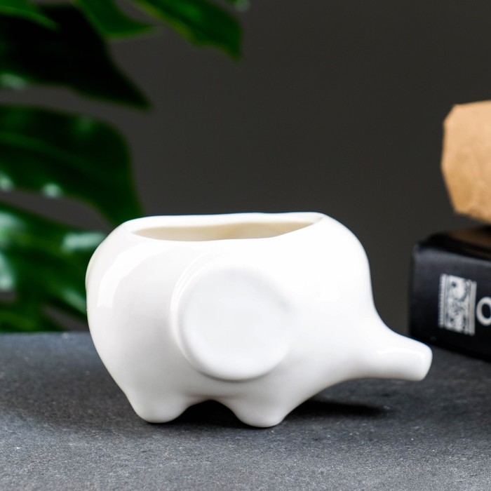 Горшок для цветов «Слоник Уайти» керамический, 150 мл, 10×7×6.5 см, белый