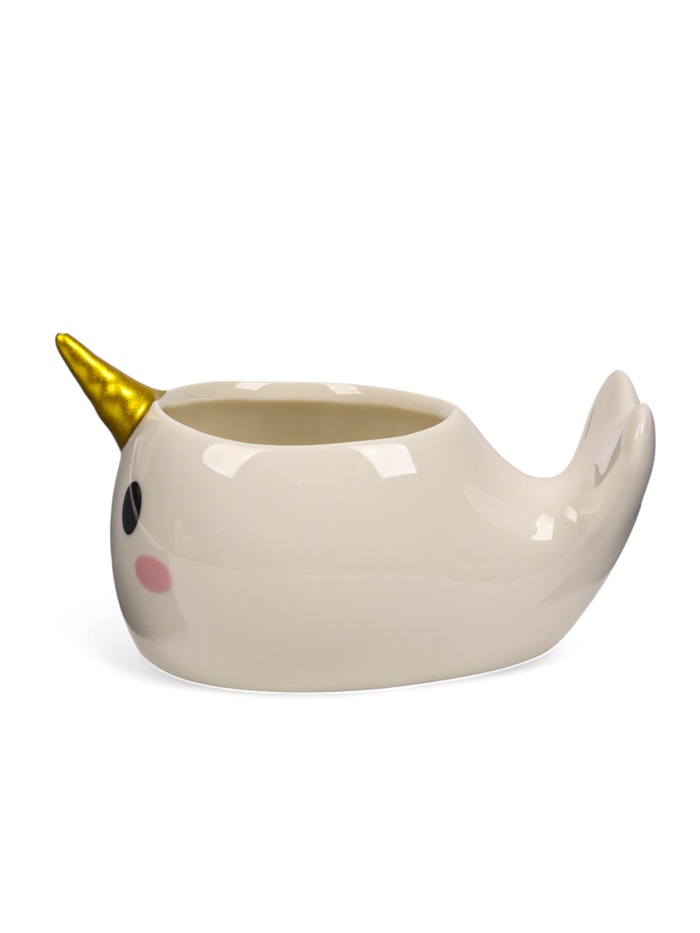 Горшок для цветов «Нарвал», керамический, 150 мл, 13×8×7 см, белый