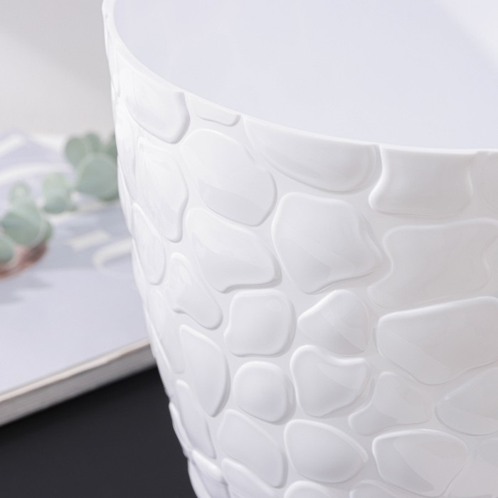 Горшок для цветов с поддоном «Камешки», 5 л, пластиковый, белый