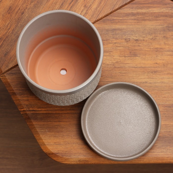 Горшок цветочный «Брюссель», 2.6 л, серебристый обод, серый