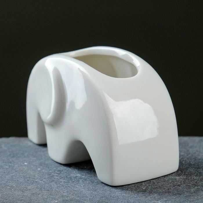 Горшок для цветов «Слоник», керамический, 100 мл, 10×5×6 см, белый