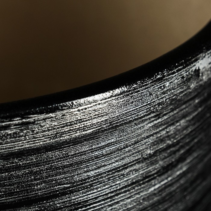 Горшок для цветов «Космос», керамический, с поддоном, 8 л, чёрный с серебряными полосками